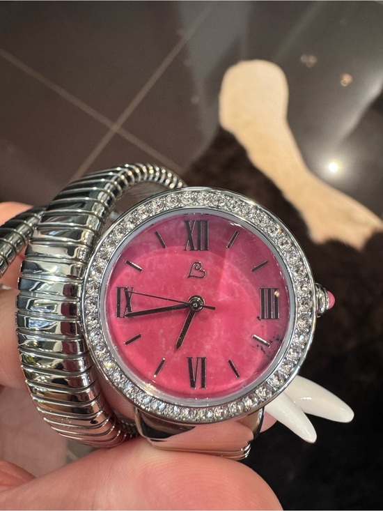 Colleen Lopez Round Pink Rhodonite Dial Coil Wrap Bracelet Watch main image 6